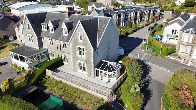 Aerial view of Kenavara House, boutique guest house in central Oban, Argyll